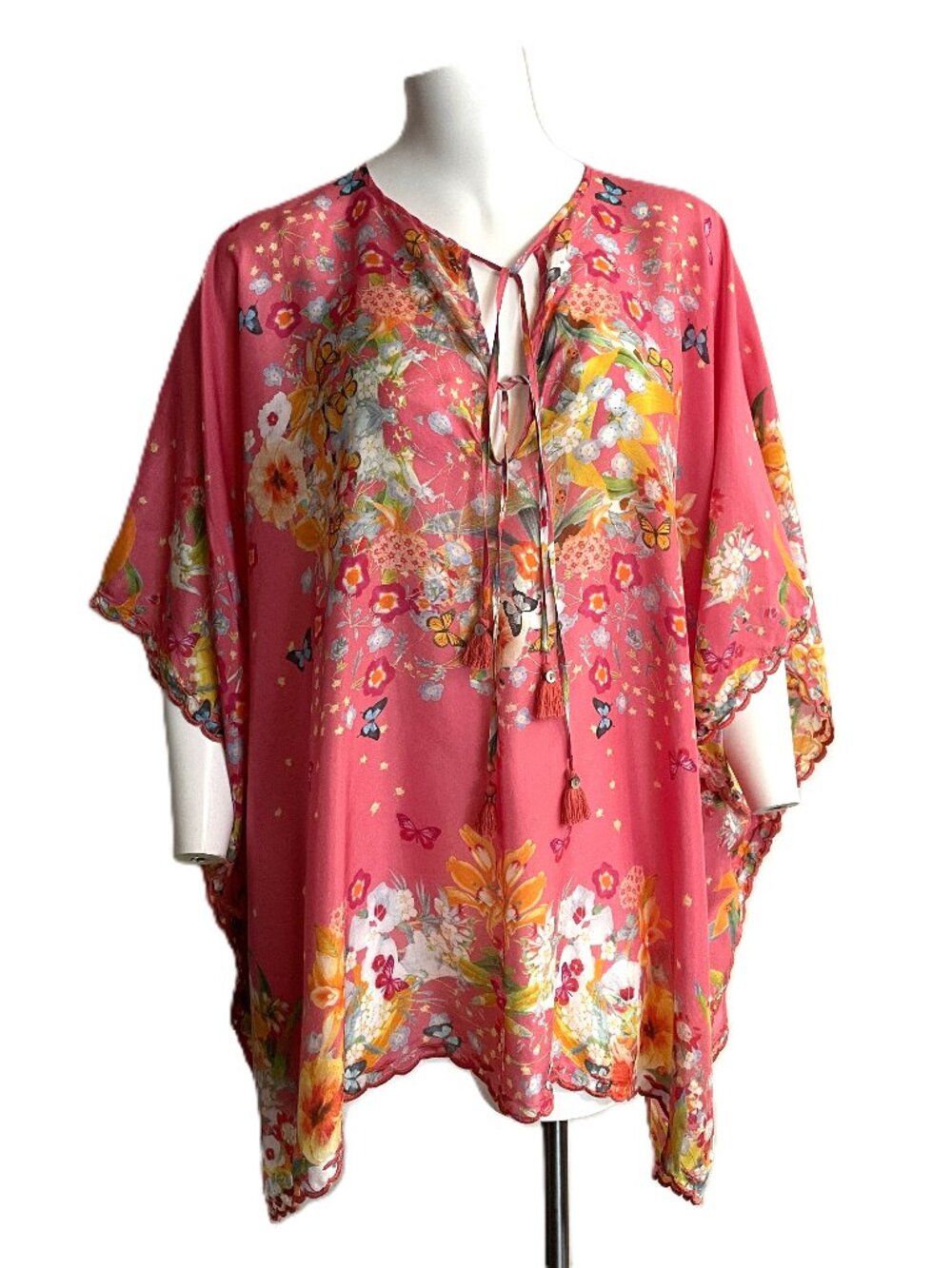 Johnny Was 100% Silk Floral Butterfly Kimono Tunic Top O/S One Size Kaftan Flowy